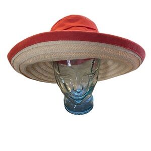 Nordstrom coral linen / cotton & Paper Straw Resort Wear Sun Hat one size